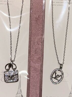 BOTH Stainless Steel Crystal Pendant Necklaces - Silver